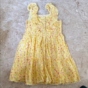 btween Yellow Floral Ruffle Tiered Dress with Pink Accents
